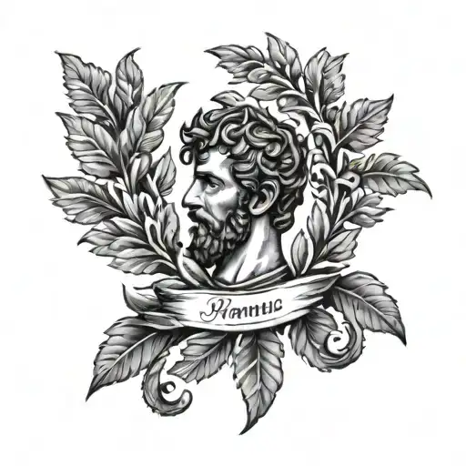 Incorporate A Roman Laurel Wreath And A Quote From Marcus Aurelius In A Black-grey Tattoo Design