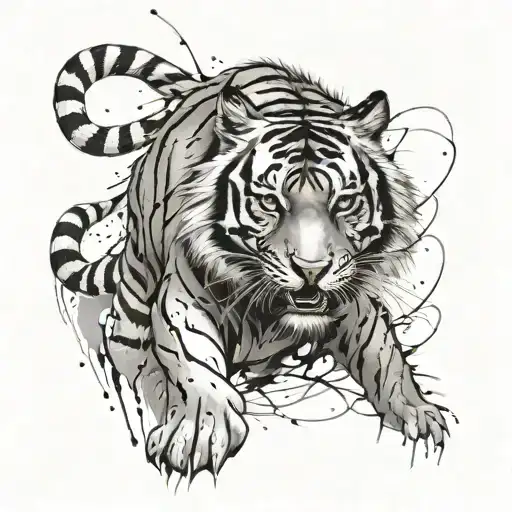Full Body Tiger With Ink Splatter