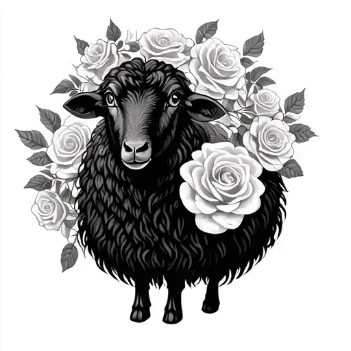 Black Sheep With Roses Blooming