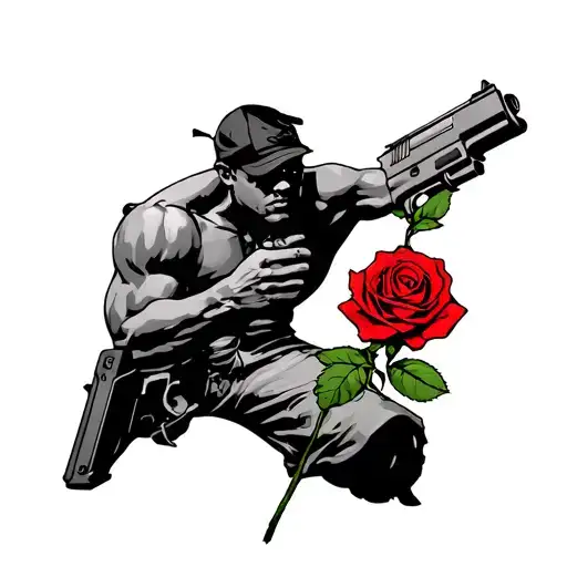 Jumpman With Gun In Hand Holding A Rose