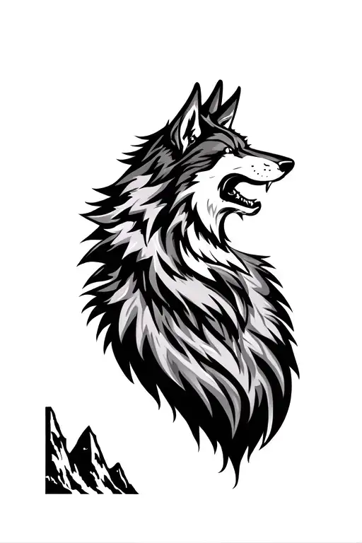Growling Wolf And Mountains