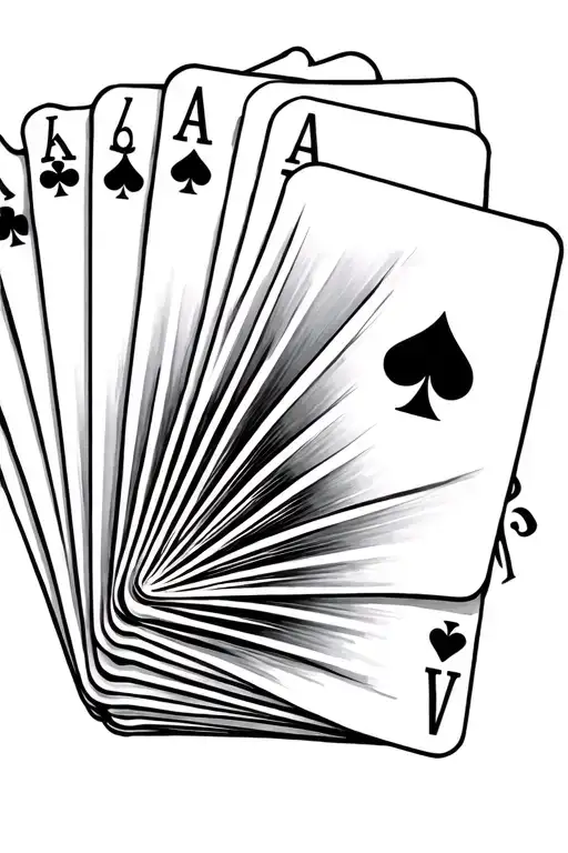 A Black And Grey Realistic Tattoo Of Four Playing Cards Arranged In A Fan Shape