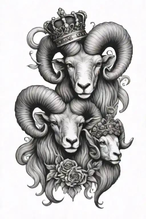 Male And Female Rams With King And Queen Crowns In Love