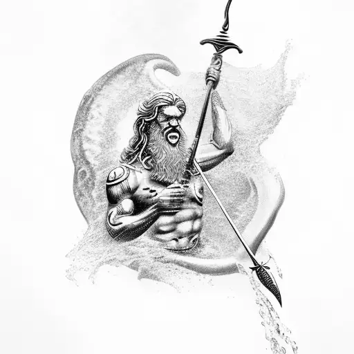 Poseidon With Trident And Water
