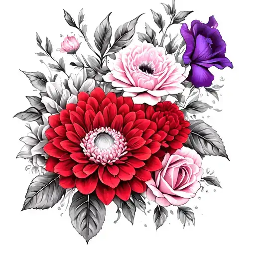 Red Chrysanthemums Pink Roses Lisianthus Purple & Elephant