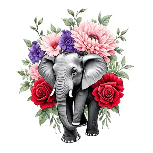 Red Chrysanthemums Pink Roses Lisianthus Purple & Baby Elephant