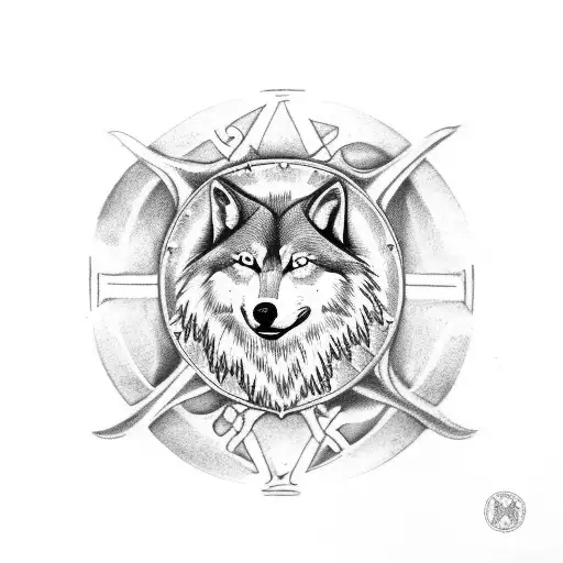 Vegvisir With A Wolf And Raven