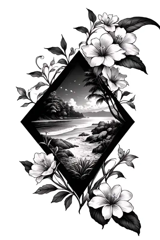Flowers Wrapping Around A Diamond Shaped Beach Landscape