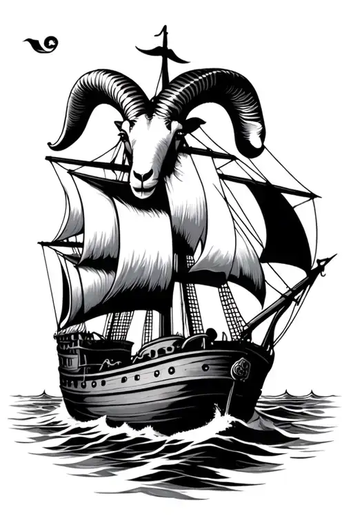 Goat Head Rose Pirate Ship Sailing