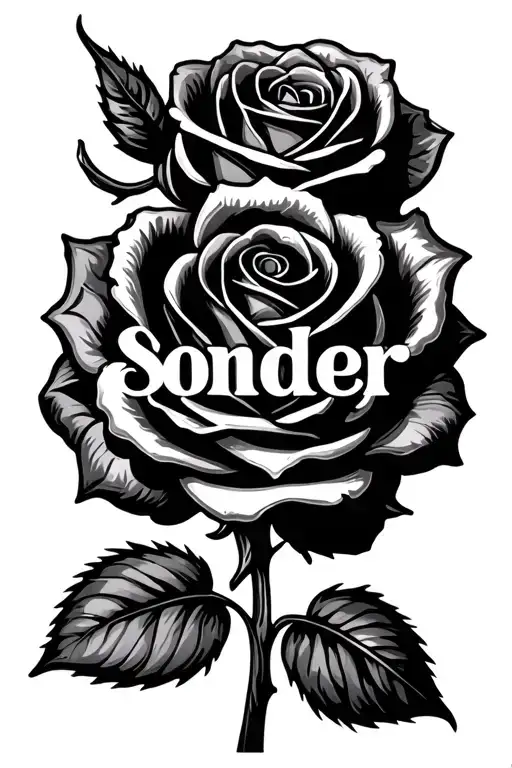 The Word Sonder In Cursive As The Stem Of A Rose