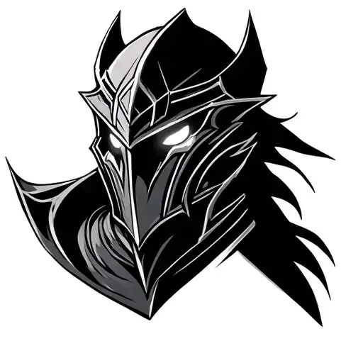 Black Background Black Knight With White Outline White Glowing Eyes