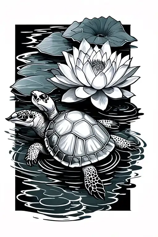Turtle And Lotus Flower
