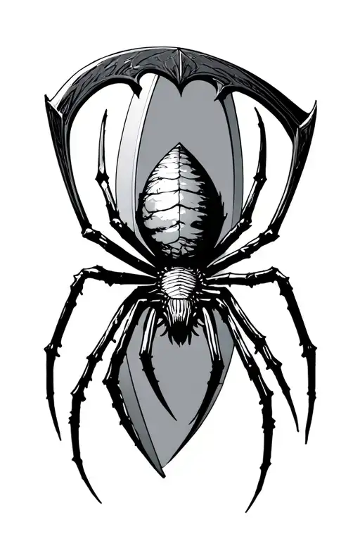 Scythe Blade That Has A Realistic Spider And Its Reflection On The Blade