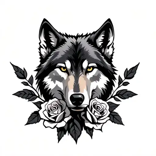 Wolf Head And Roses