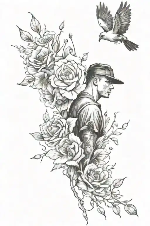 Potrait Image With Flowers And Bird Flying Away