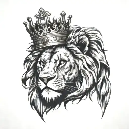 A Black And Grey Tattoo Of A Lion In A Fierce Mma Pose With A Millionaires' Crown