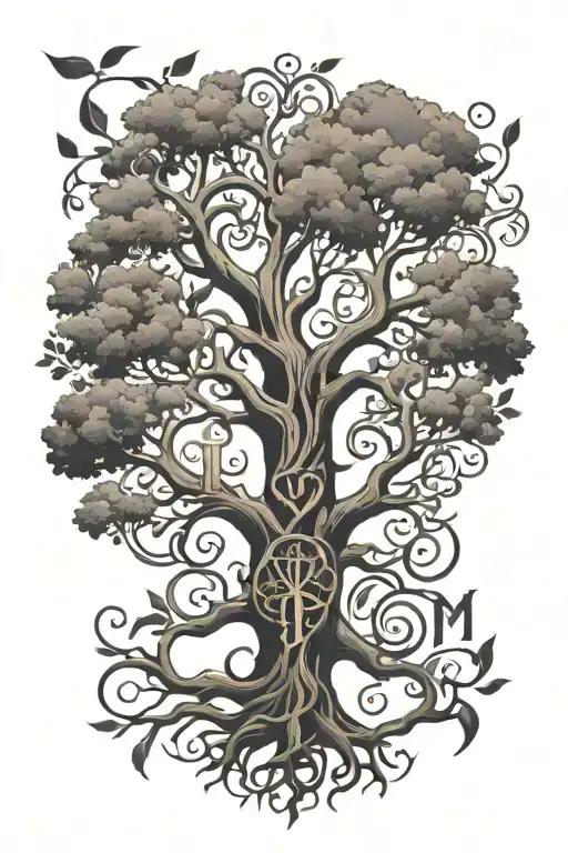 Masculine Family Tree With Initials Intertwined