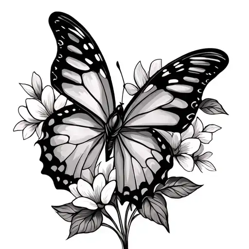 Outlined Butterfly With Flowers Memorial Tattoo For My Grandma
