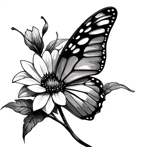 Outlined Butterfly With One Flower Wing Memorial Tattoo For My Grandma