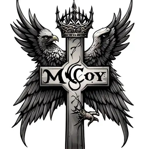 Cross With Eagle Wings And Thorn Crown With Mccoy Written