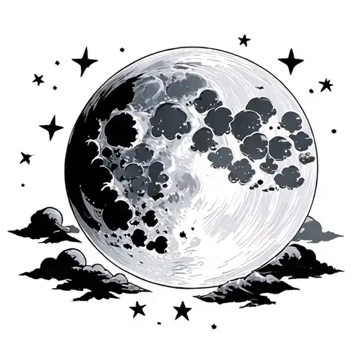 Full Moon With Clouds And 4 Stars