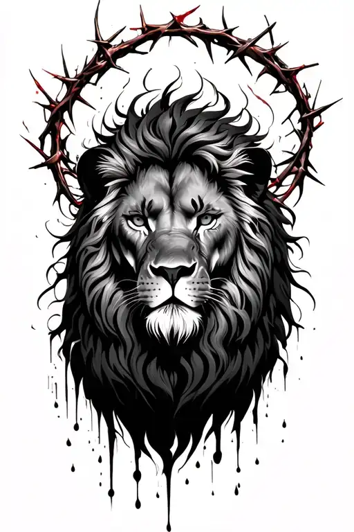 Realistic Lion With Bloody Crown Of Thorns