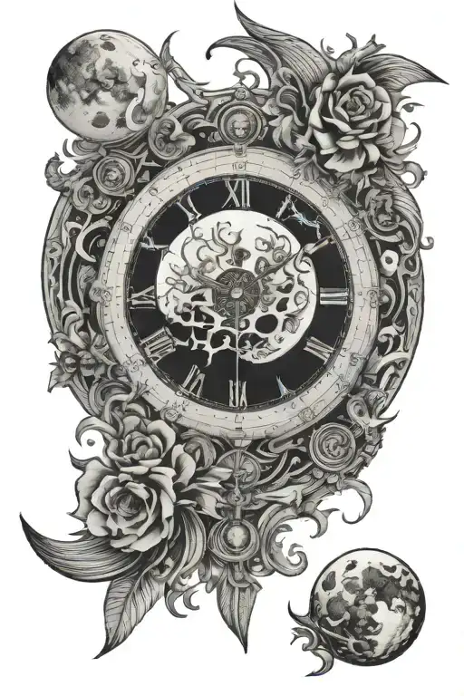 Moon And Time Pattern Incorporating Elements