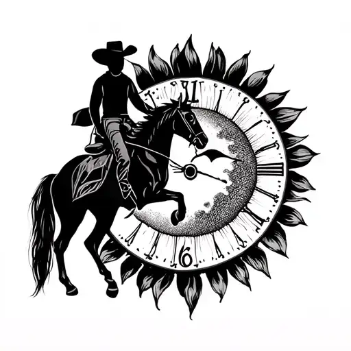 Cowboy Riding Horse Nighttime Moon Theme Sunflower Mother And Son Stopwatch