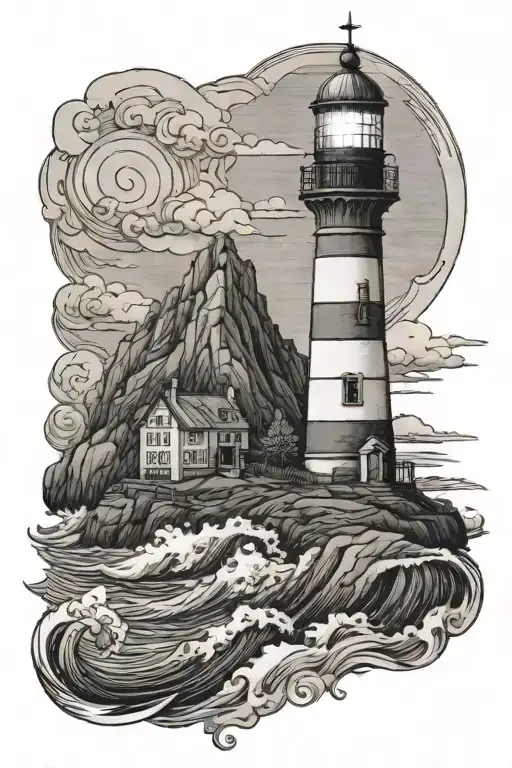 Lighthouse On A Hill Overlooking The Ocean Waves