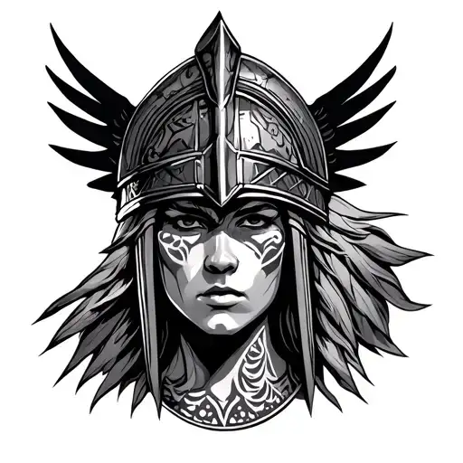 Warrior Athena With A Helmet And Tattoo
