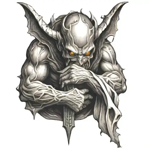 Demon Hugging A Cross From Behind