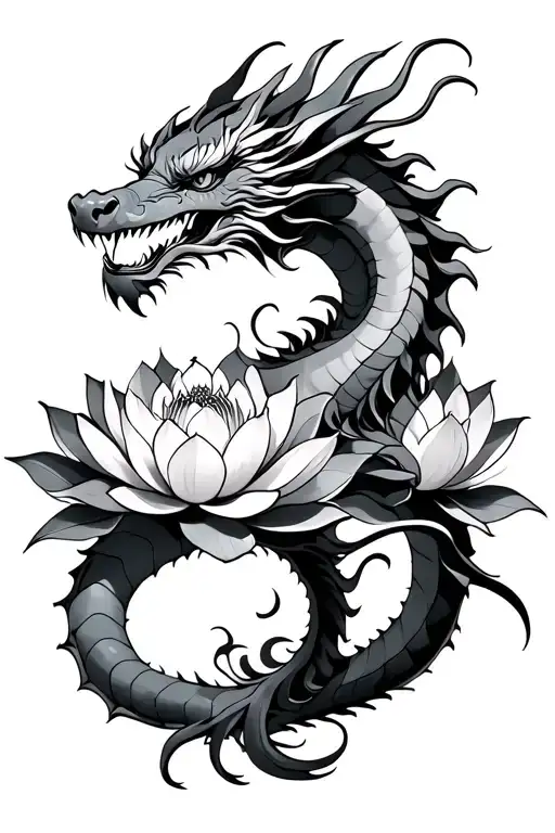 Dragon Intertwined With Lotus Flower