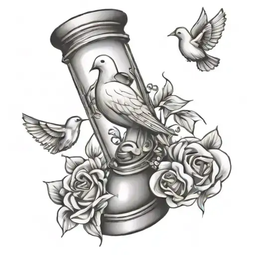 Hour Glass And Dove Flying
