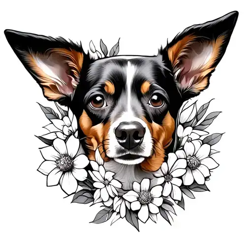Dog Ears Surrounded By Flowers In The Shape Of A Hexagon