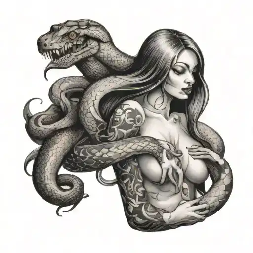 Nude Woman With Snake Wrapping