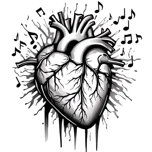 Music Notes Bursting Out Of Anatomical Heart