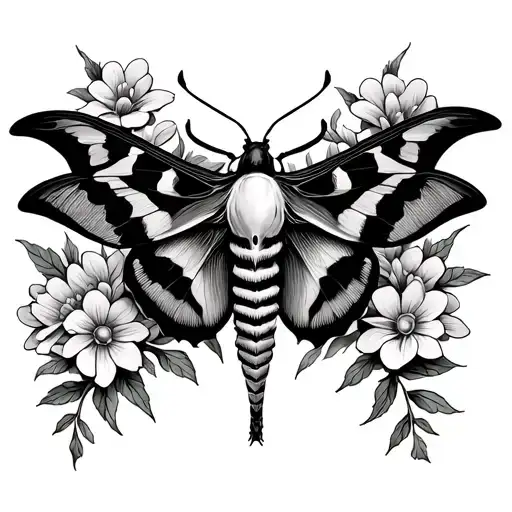 Death Moth With Flowers Intertwined