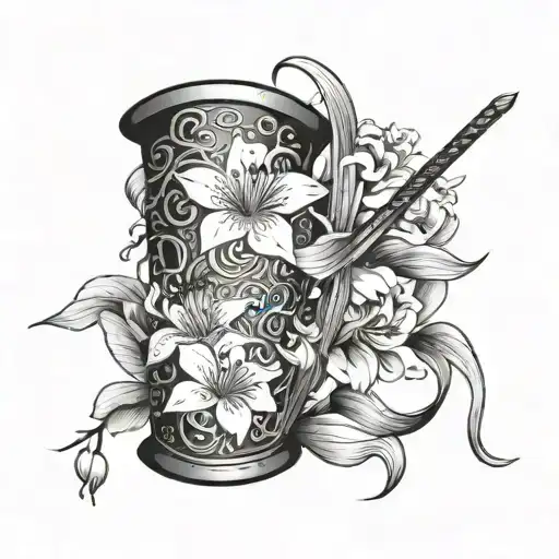 Narsil Sword With Lycoris And Plum Blossom Flower Wrapped Into A Tarro Card