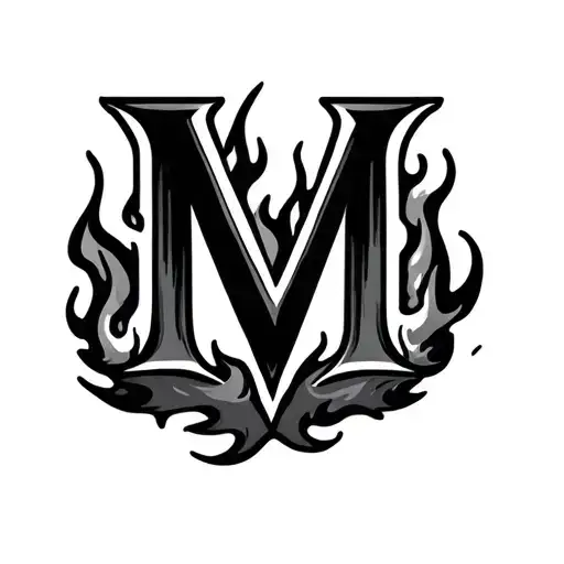 Letter M On Fire Surrounded Tattoo