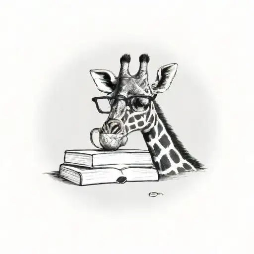 A Tattoo Of A Giraffe Reading A Book And Drinking A Cup Of Coffee