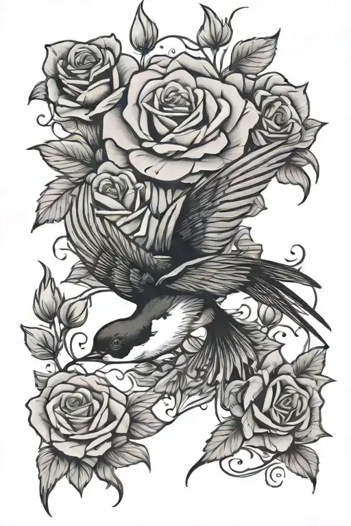 Swallow With A Rose And Petals On Its Leg