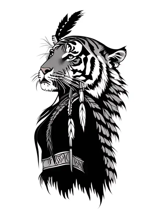 Native American Woman Wearing A Tiger Head