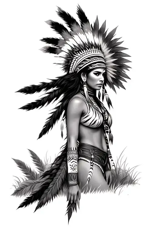 Native American Woman Wearing A Tiger Headdress