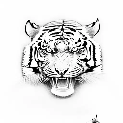 Tiger With A Samurai Under It Wielding A Sword