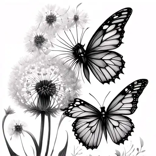 Dandelion And Fairy And Butterfly