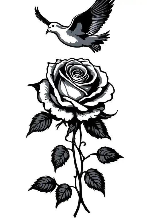 Rose With Dove Flying Towards The Sun