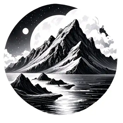 Mountain And Sea With A Moon