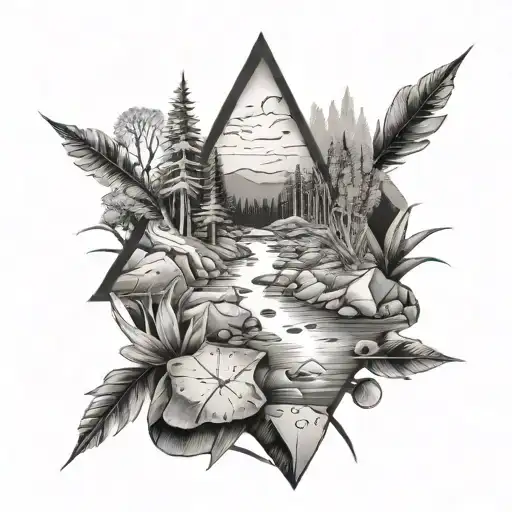 Nature-inspired Creek Scene With Arrowheads Scattered In The Water