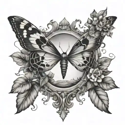 Moths Around A Broken Mirror With Plants Intertwined