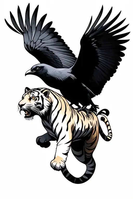 Tiger And Crow Flying